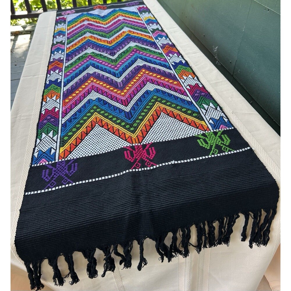 Vintage Authentic Guatemalan Huipli Handwoven Table Runner Textile Art 53x17